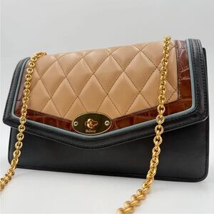 Mulberry Quilted Leather Crossbody Bag in Tan and Black